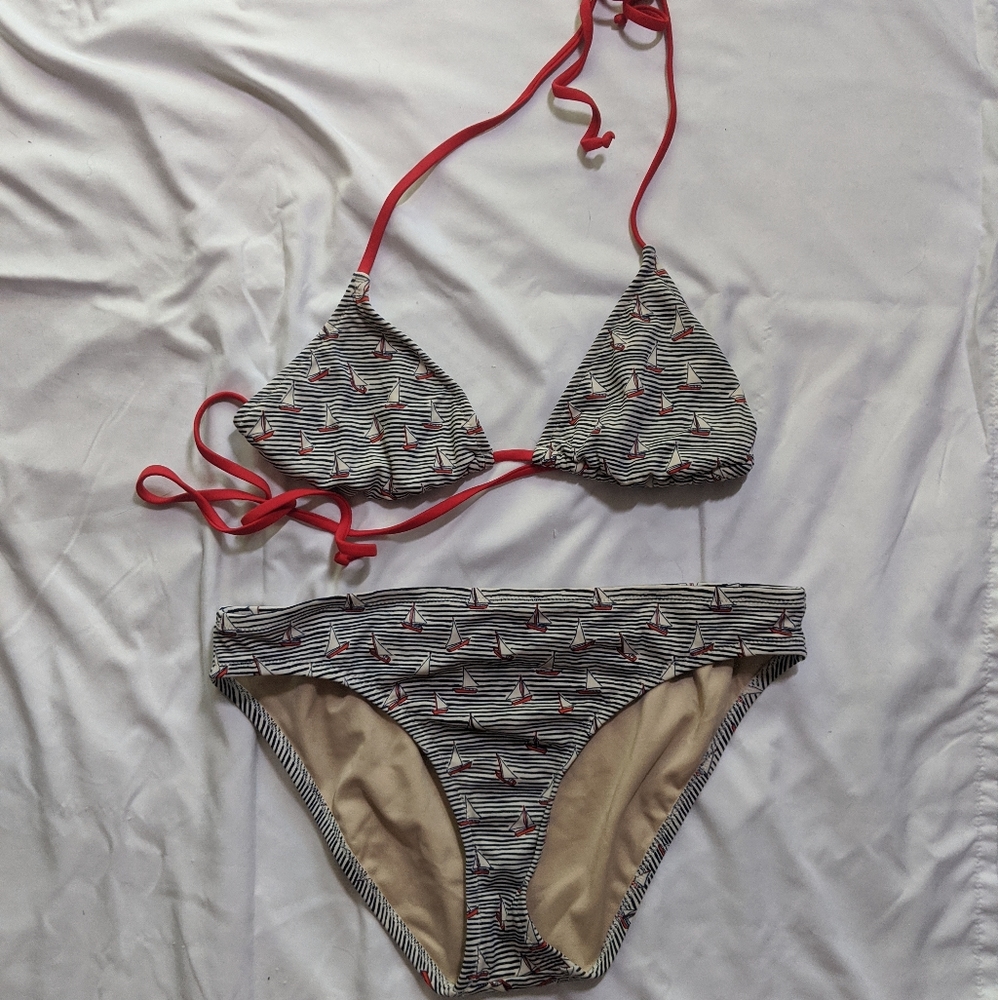 Nautical sailboat striped bikini set